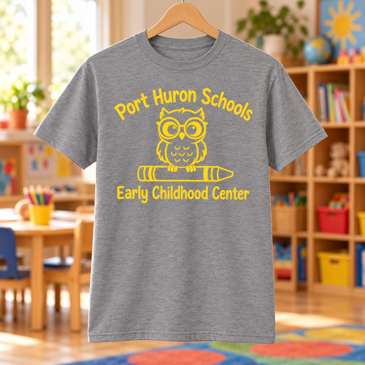 Early Childhood Center PC55 yellow heather school background apparel mockup