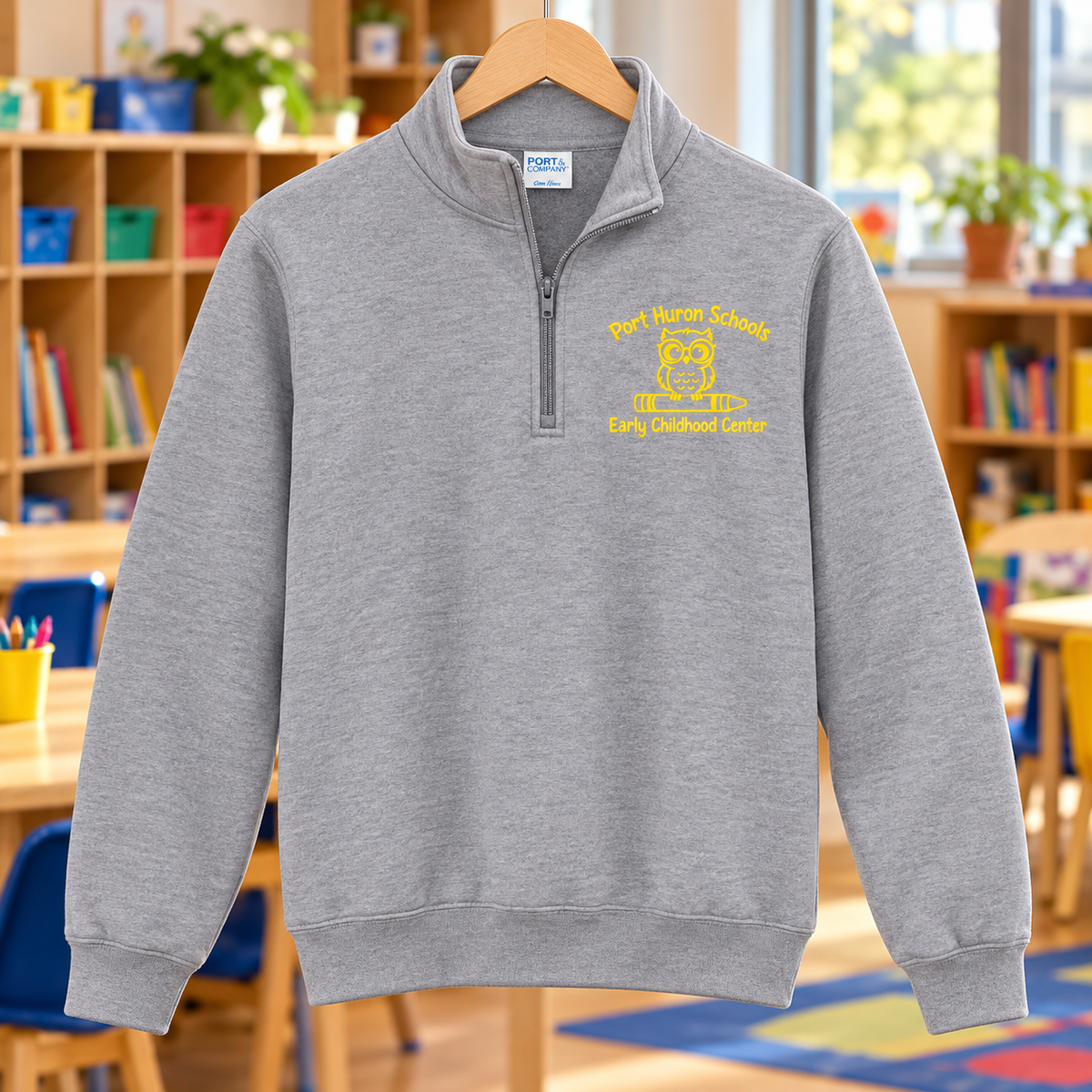 Early Childhood Center PC78Q yellow heather school background apparel mockup