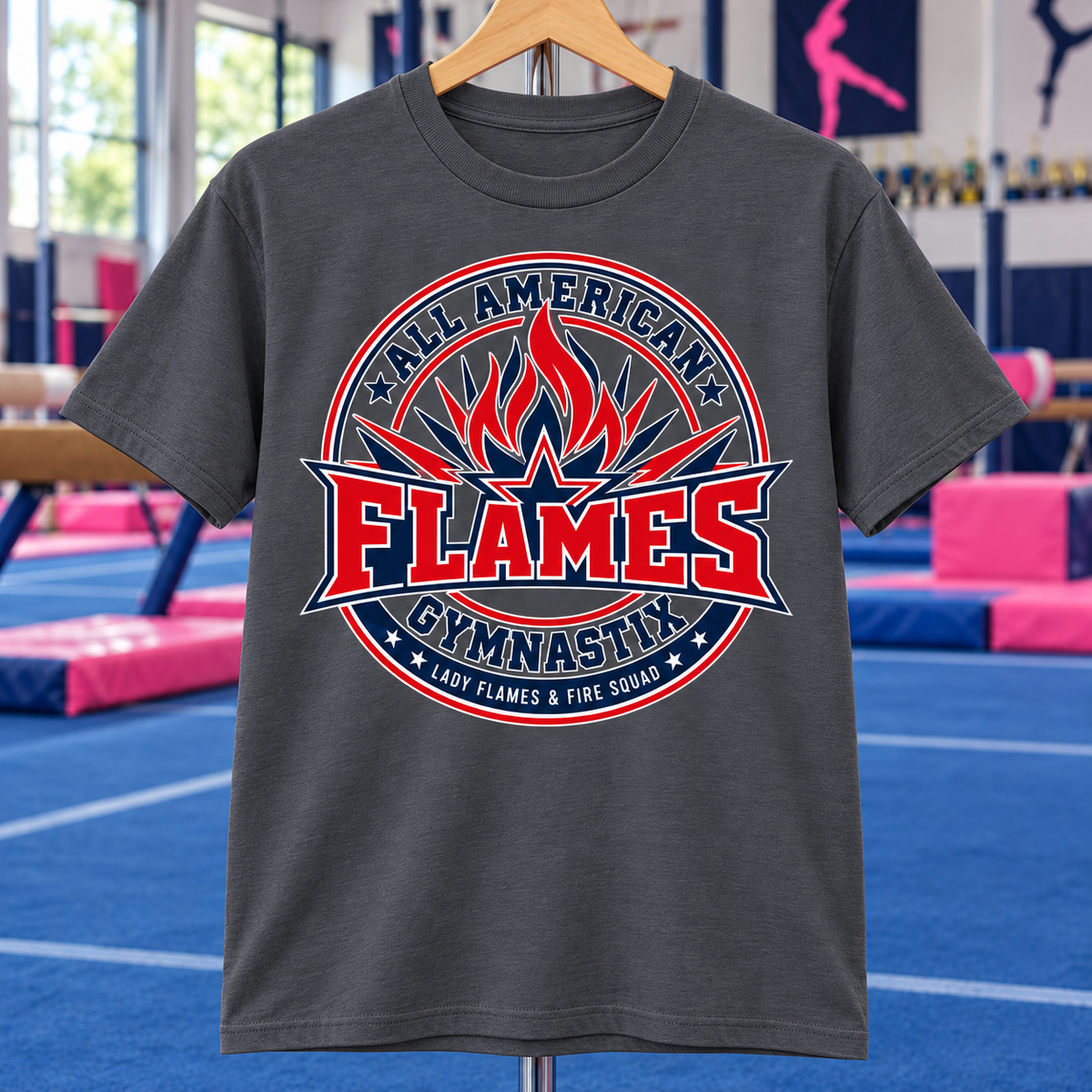 PC55Y | Charcoal | Flame Crest | All American Flames Gymnastix