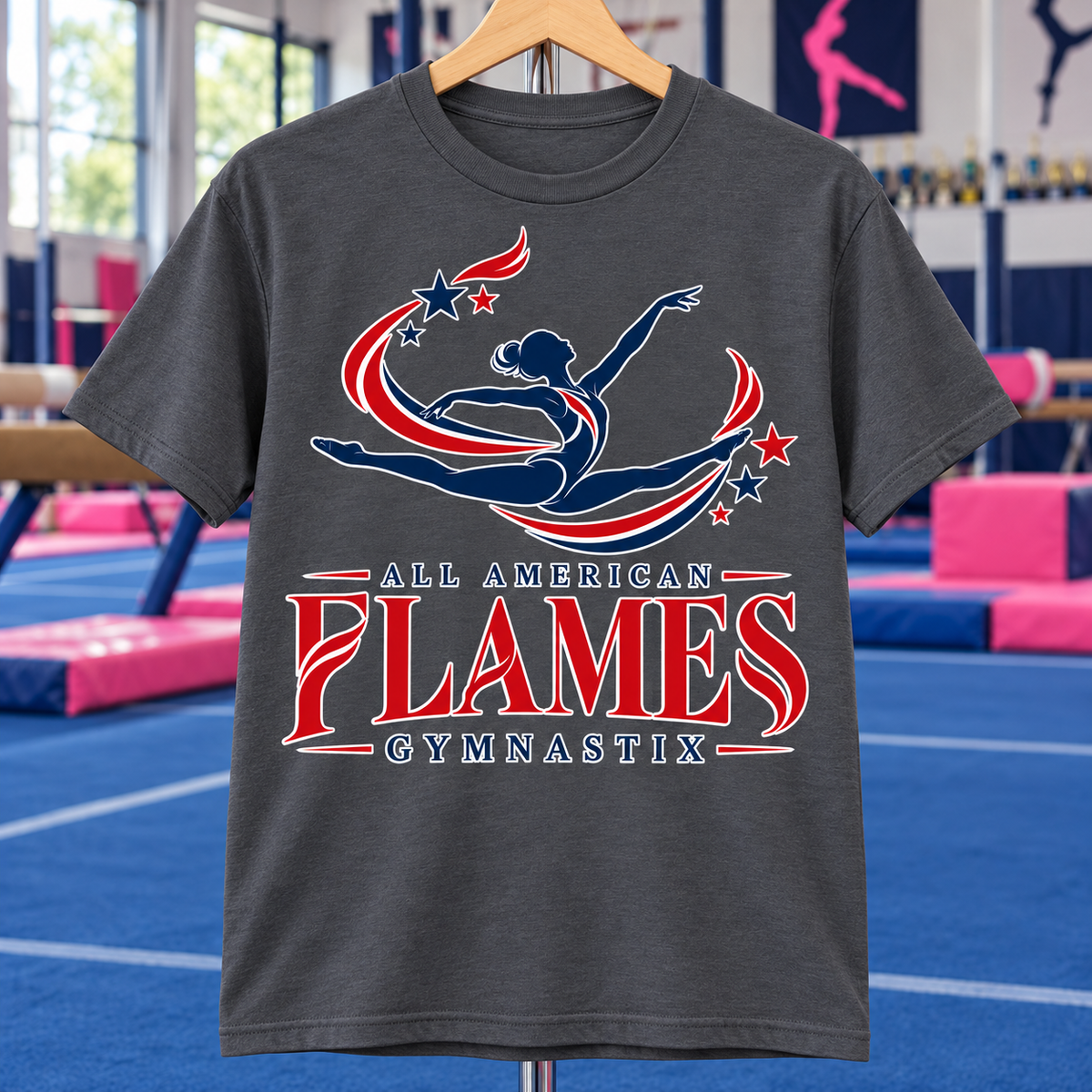 PC55Y | Charcoal | Stars in Motion | All American Flames Gymnastix