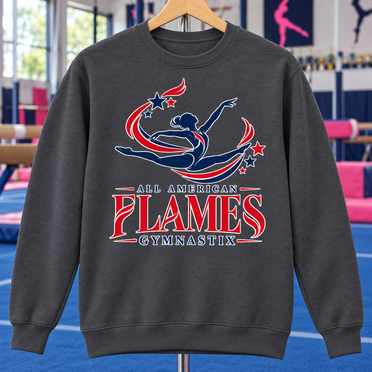 PC78 | Charcoal | Stars in Motion | All American Flames Gymnastix