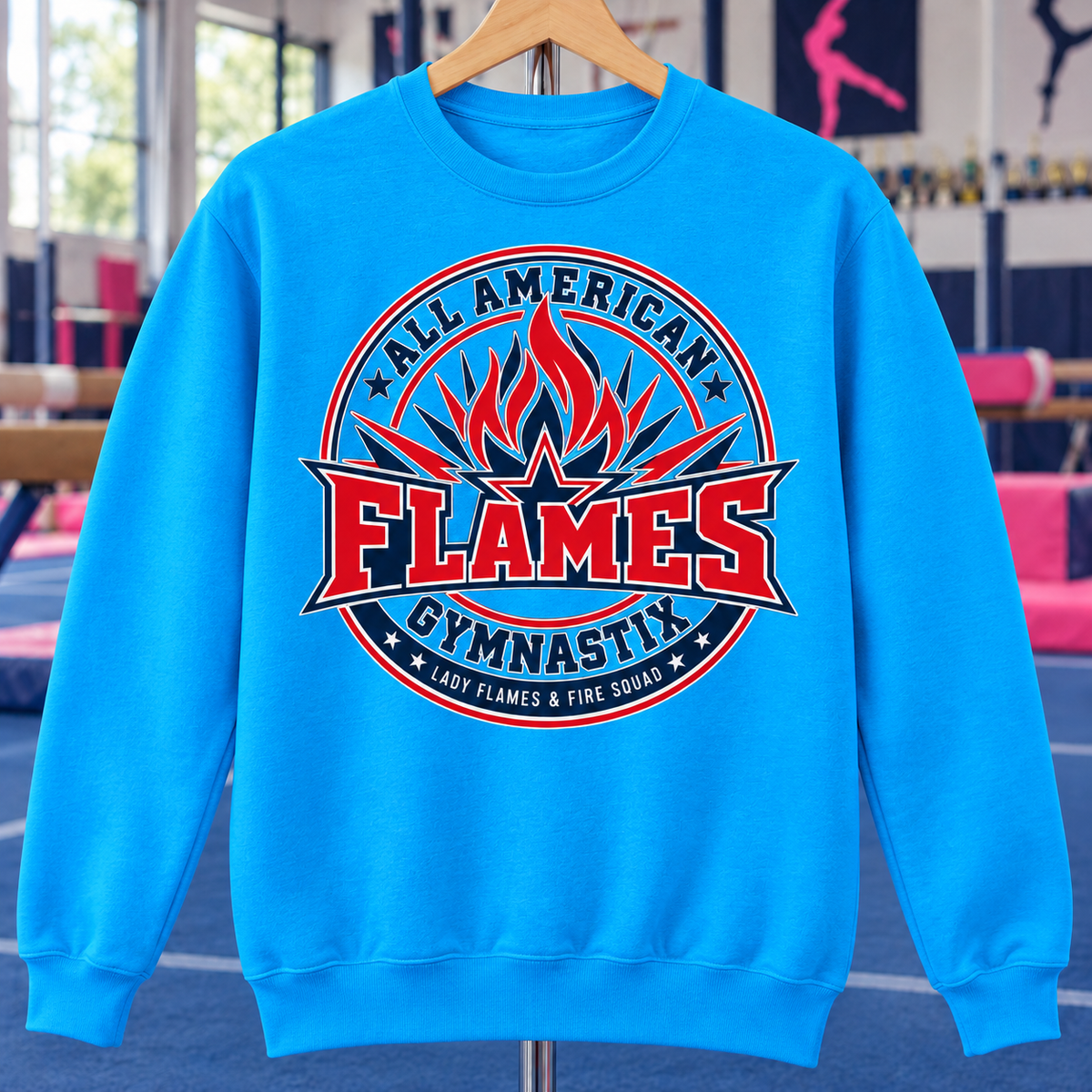 PC78 | Neon Blue | Flame Crest | All American Flames Gymnastix