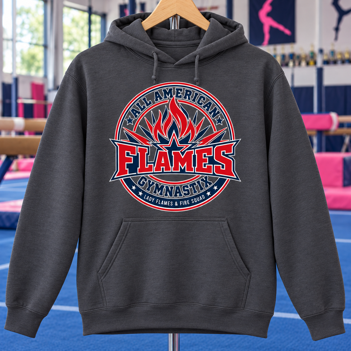 PC78H | Charcoal | Flame Crest | All American Flames Gymnastix