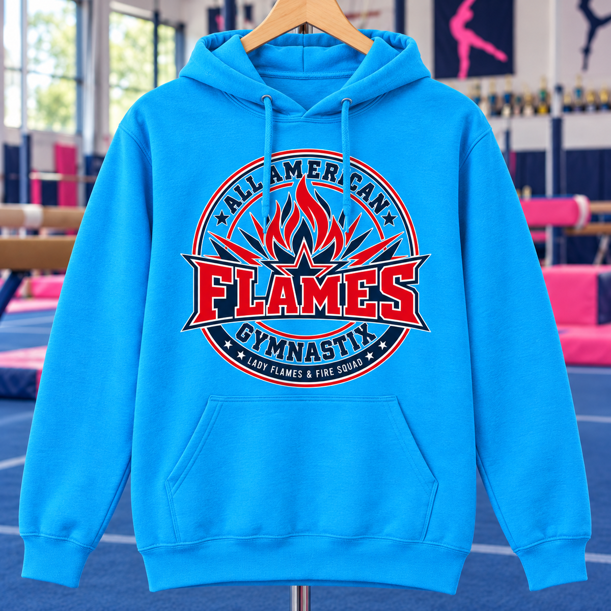 PC78H | Neon Blue | Flame Crest | All American Flames Gymnastix