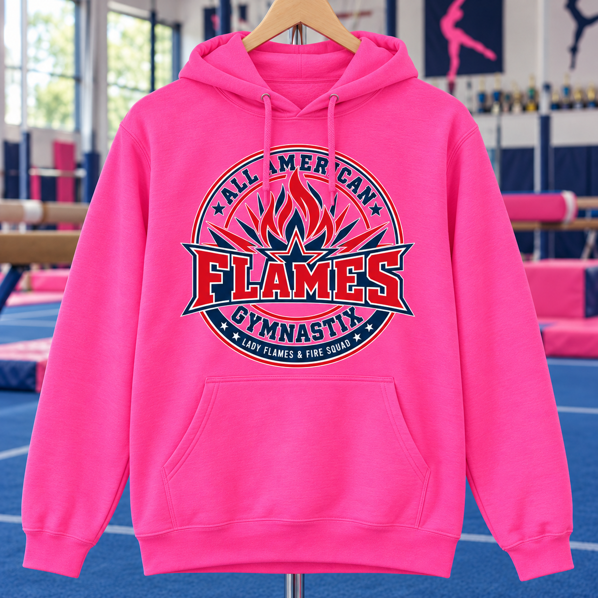 PC78H | Neon Pink | Flame Crest | All American Flames Gymnastix
