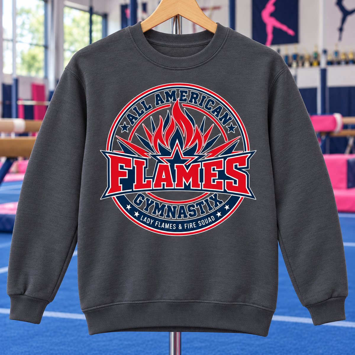 PC78Y | Charcoal | Flame Crest | All American Flames Gymnastix