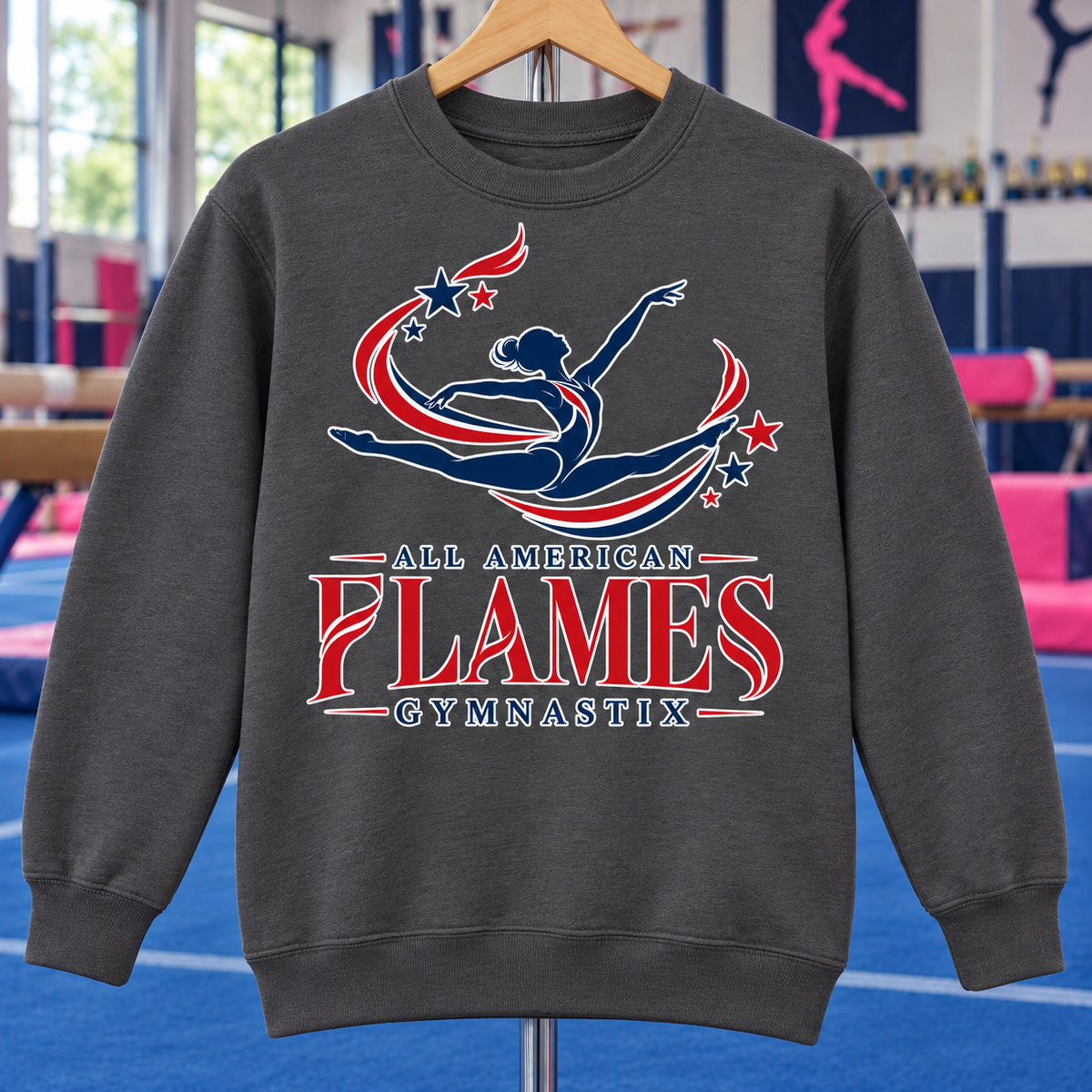PC78Y | Charcoal | Stars in Motion | All American Flames Gymnastix