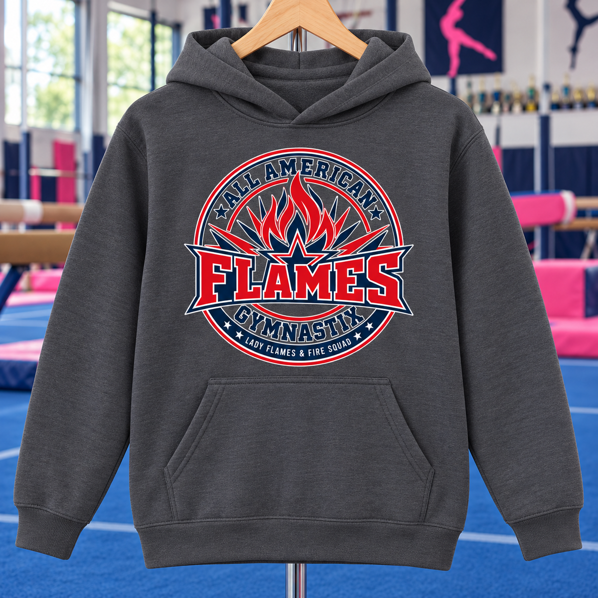 PC78YH | Charcoal | Flame Crest | All American Flames Gymnastix