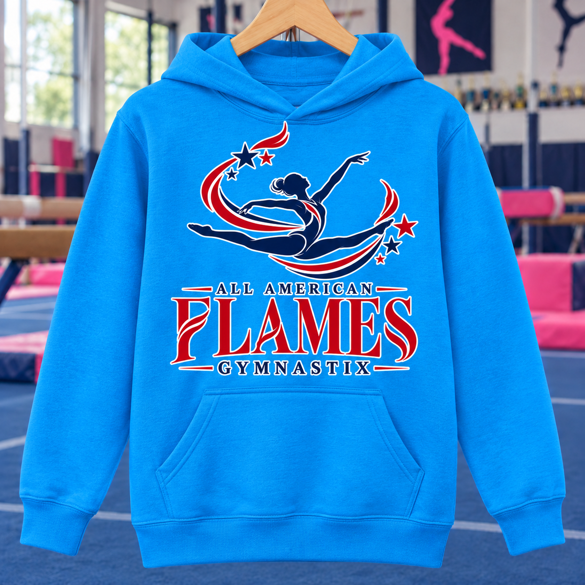 PC78YH | Neon Blue | Stars in Motion | All American Flames Gymnastix