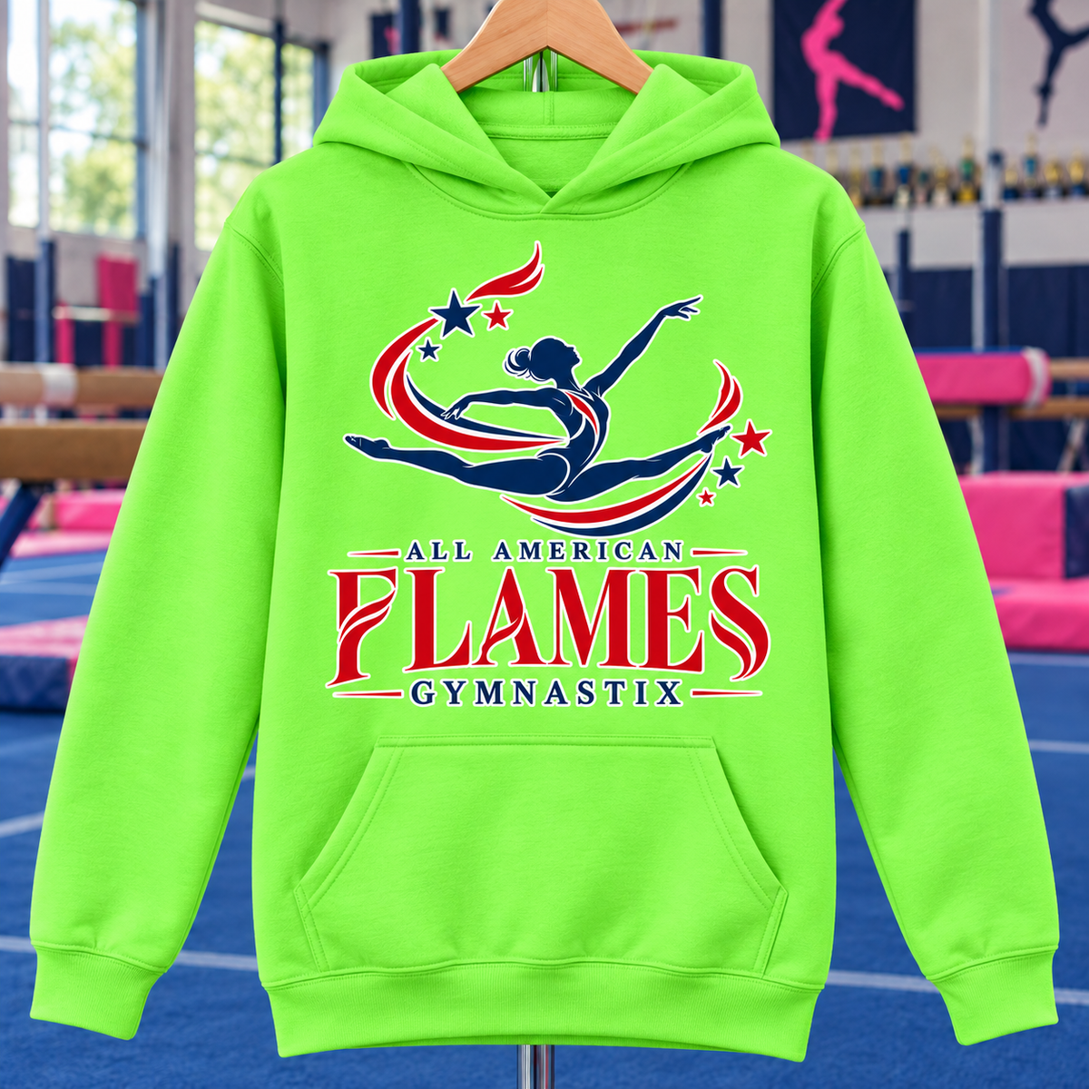 PC78YH | Neon Green | Stars in Motion | All American Flames Gymnastix