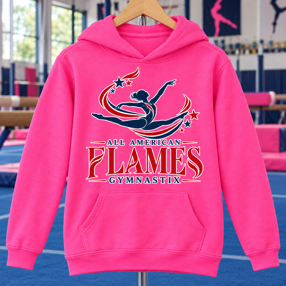PC78YH | Neon Pink | Stars in Motion | All American Flames Gymnastix