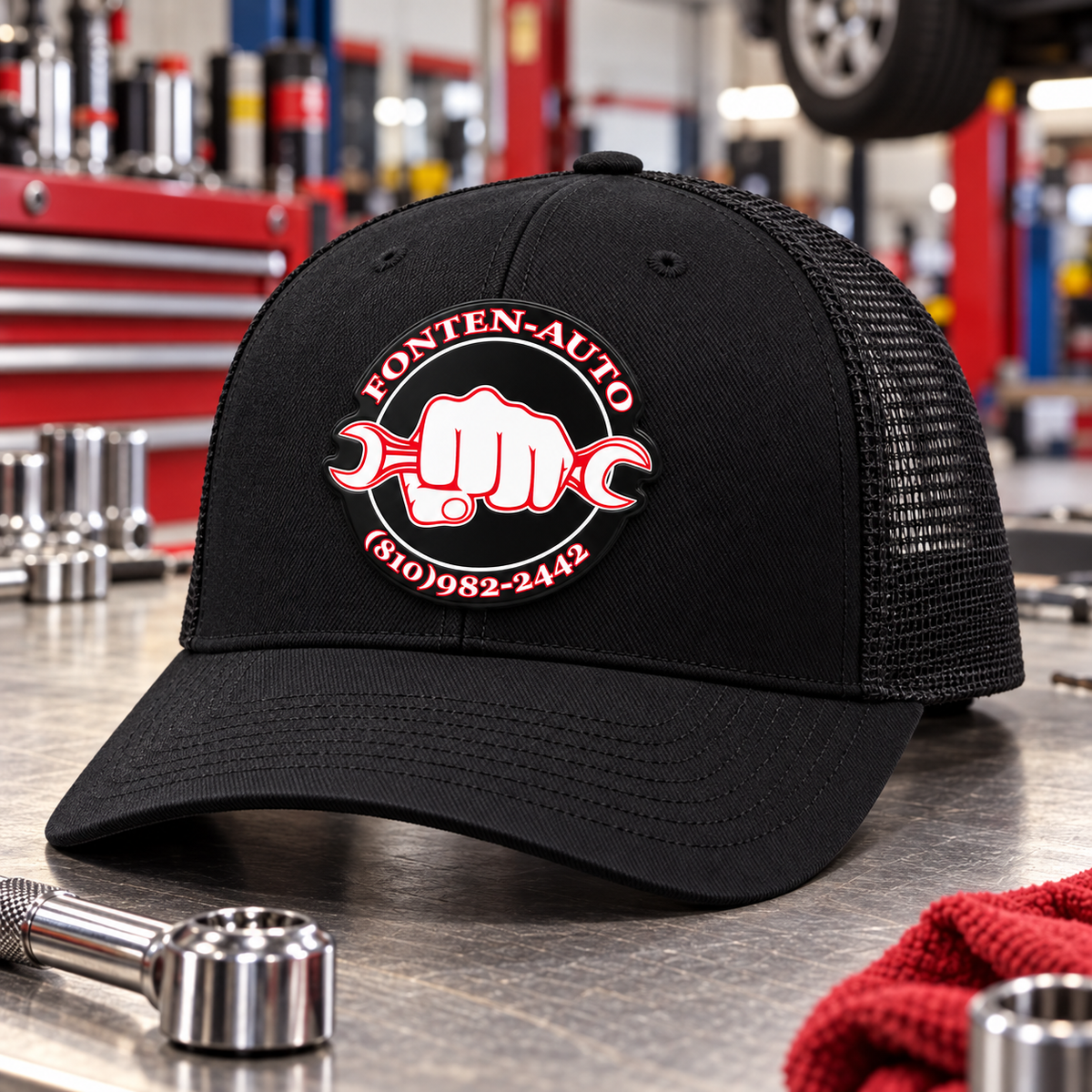 Fonten-Auto C402-center — branded auto-shop mockup