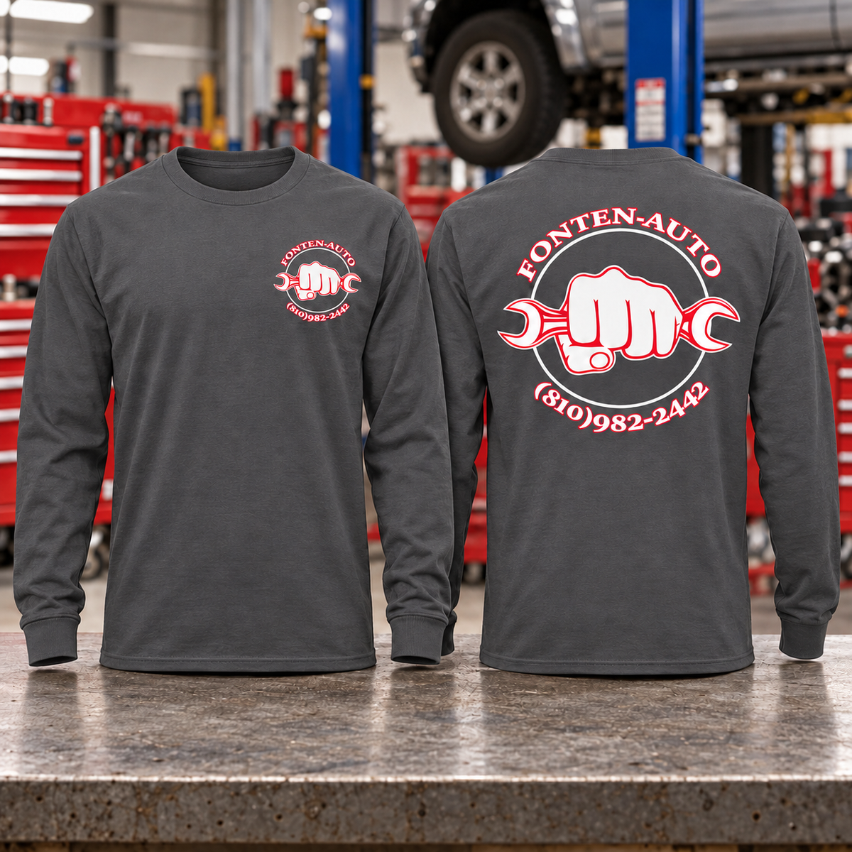 Fonten-Auto PC55LS-charcoal — branded auto-shop mockup