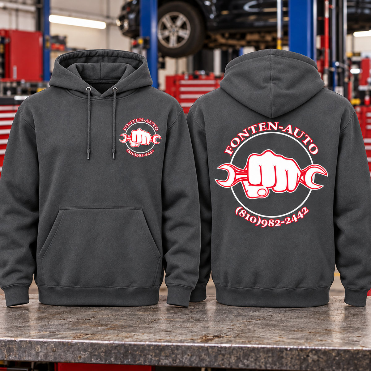Fonten-Auto PC78H-charcoal — branded auto-shop mockup