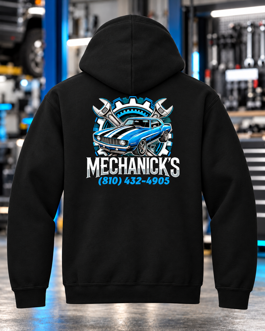 MechaNick’s hoodie black back garage collection