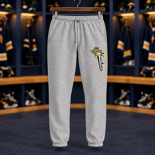 Northern Hockey · Core Fleece Sweatpants — Huskies leg print — Athletic Heather digital mockup
