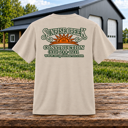 Sunrise Creek — PC43 — Light Sand — Back — barn and timber mockup
