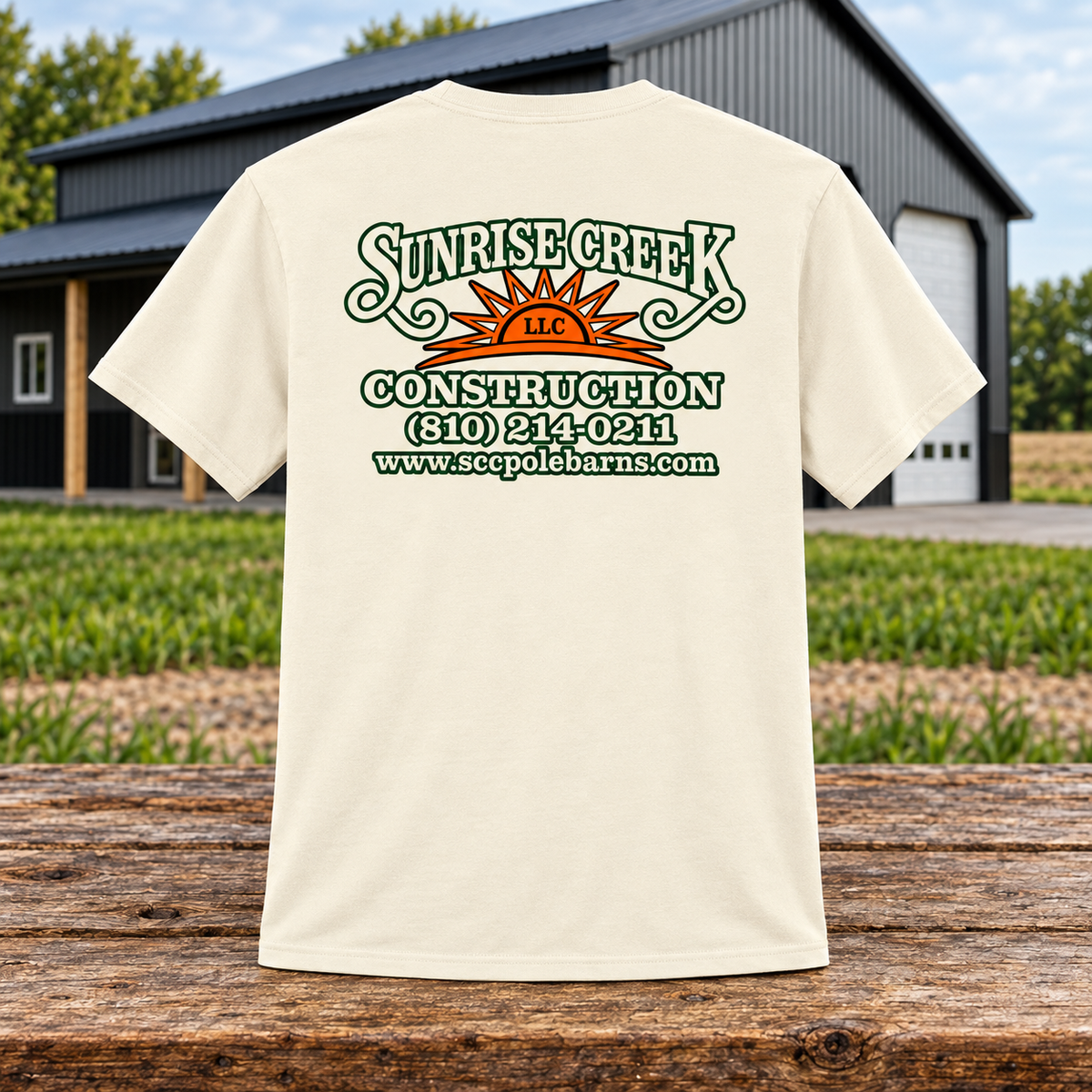Sunrise Creek — PC43 — Natural — Back — barn and timber mockup