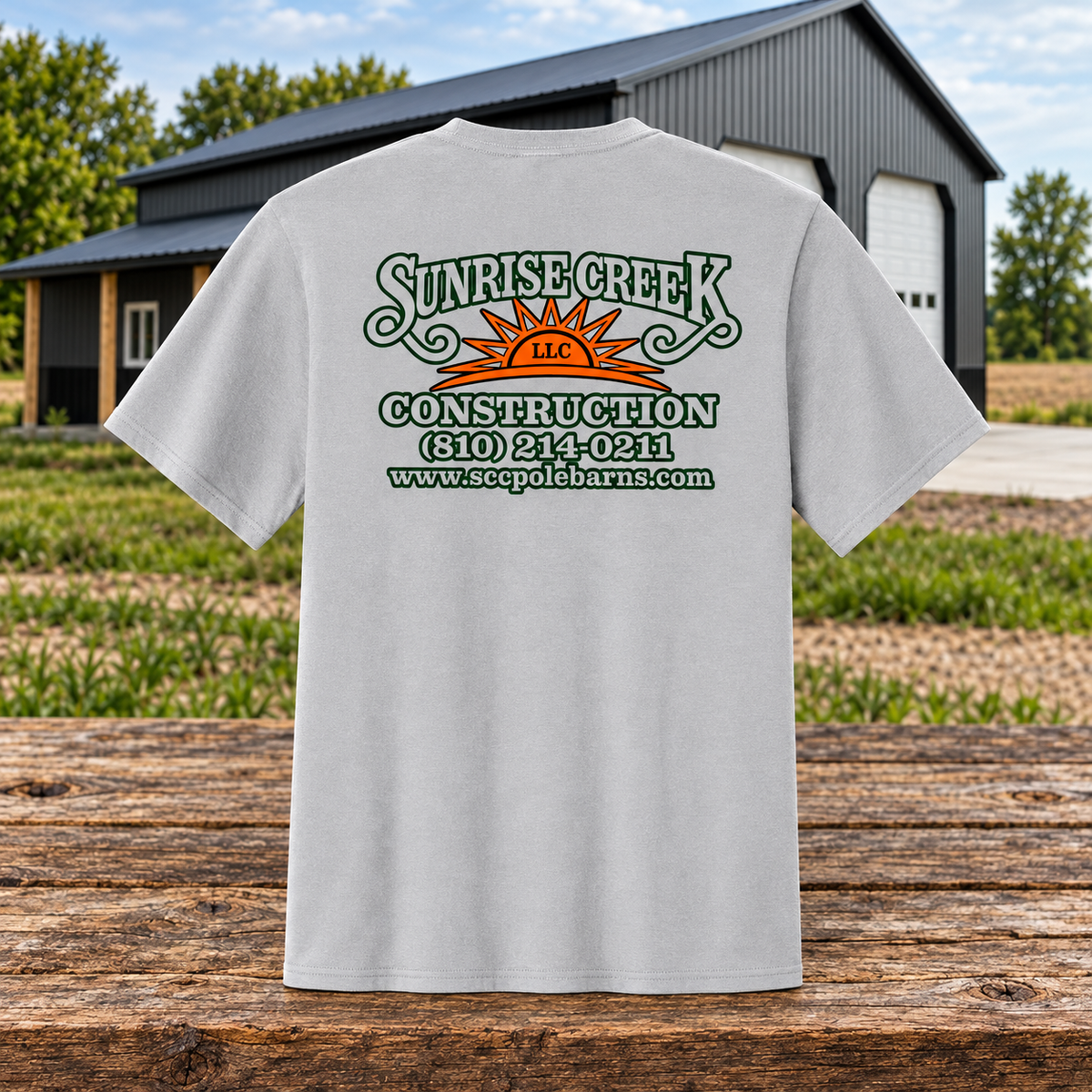 Sunrise Creek — PC43 — Silver — Back — barn and timber mockup