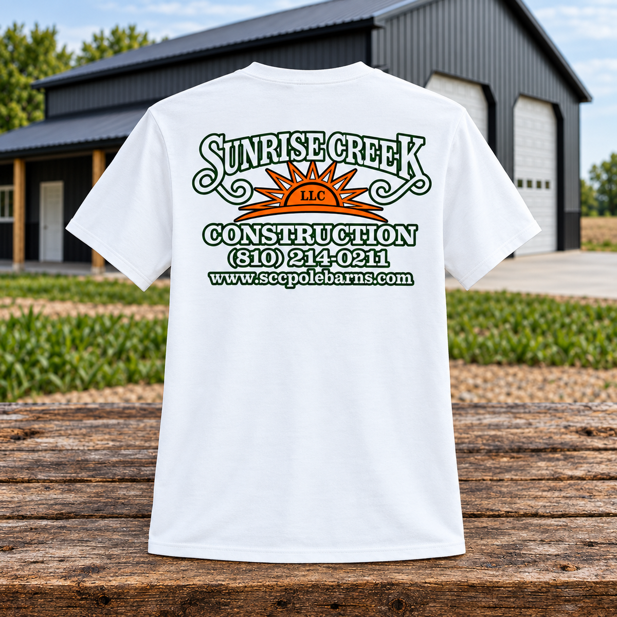 Sunrise Creek — PC43 — White — Back — barn and timber mockup