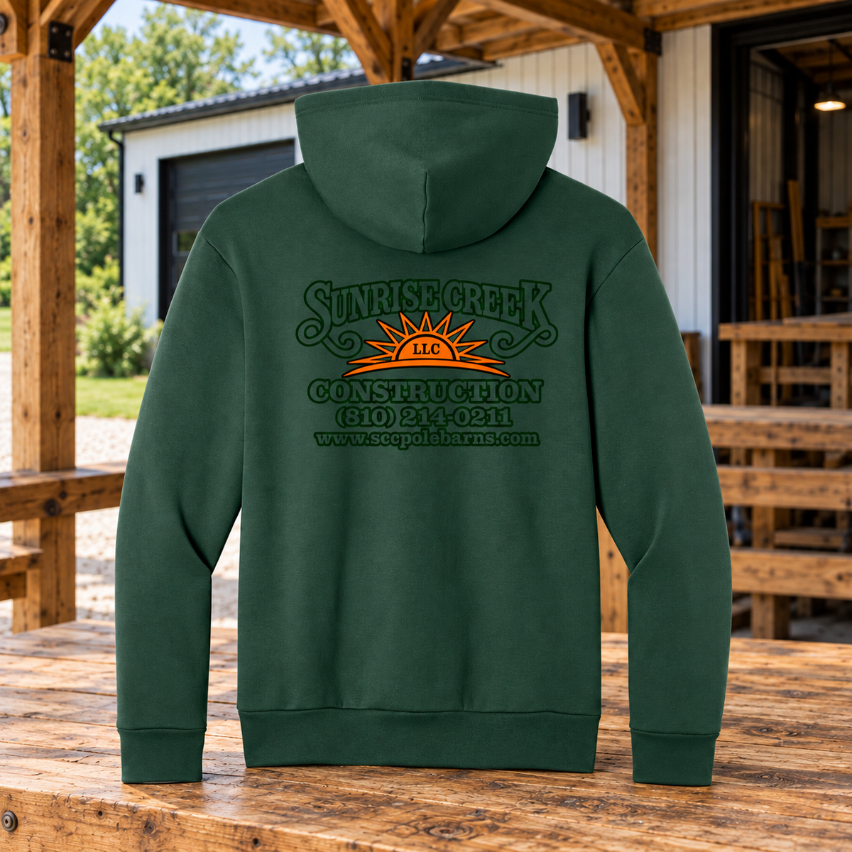 Sunrise Creek — PC68H — Dark Green — Back — barn and timber mockup