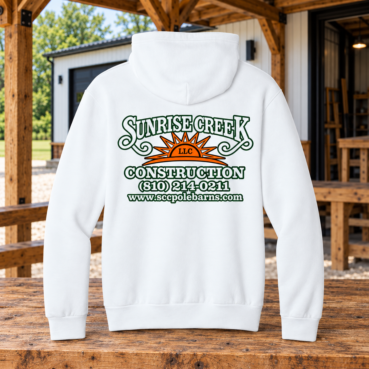 Sunrise Creek — PC68H — White — Back — barn and timber mockup
