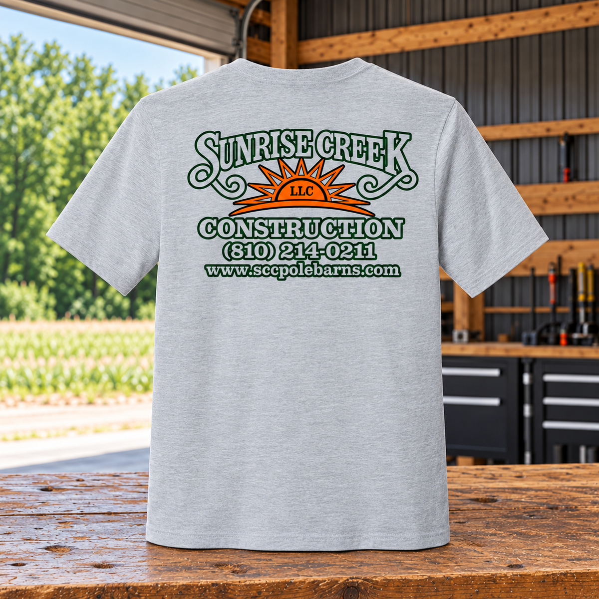Sunrise Creek — CT106020 — Heather Grey — Back — barn and timber mockup
