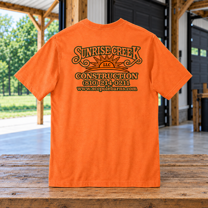 Sunrise Creek — CTK87 — Bright Orange — Back — barn and timber mockup