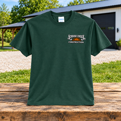 Sunrise Creek — PC55 — Dark Green — Front — barn and timber mockup