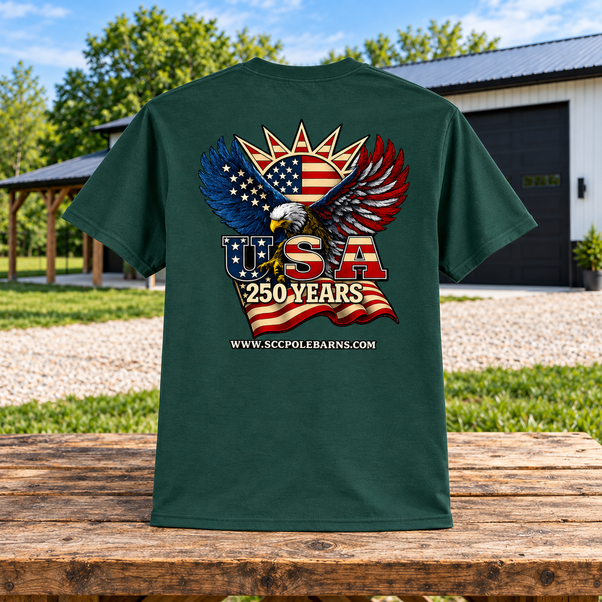 Sunrise Creek — PC55 — Dark Green — Back — barn and timber mockup