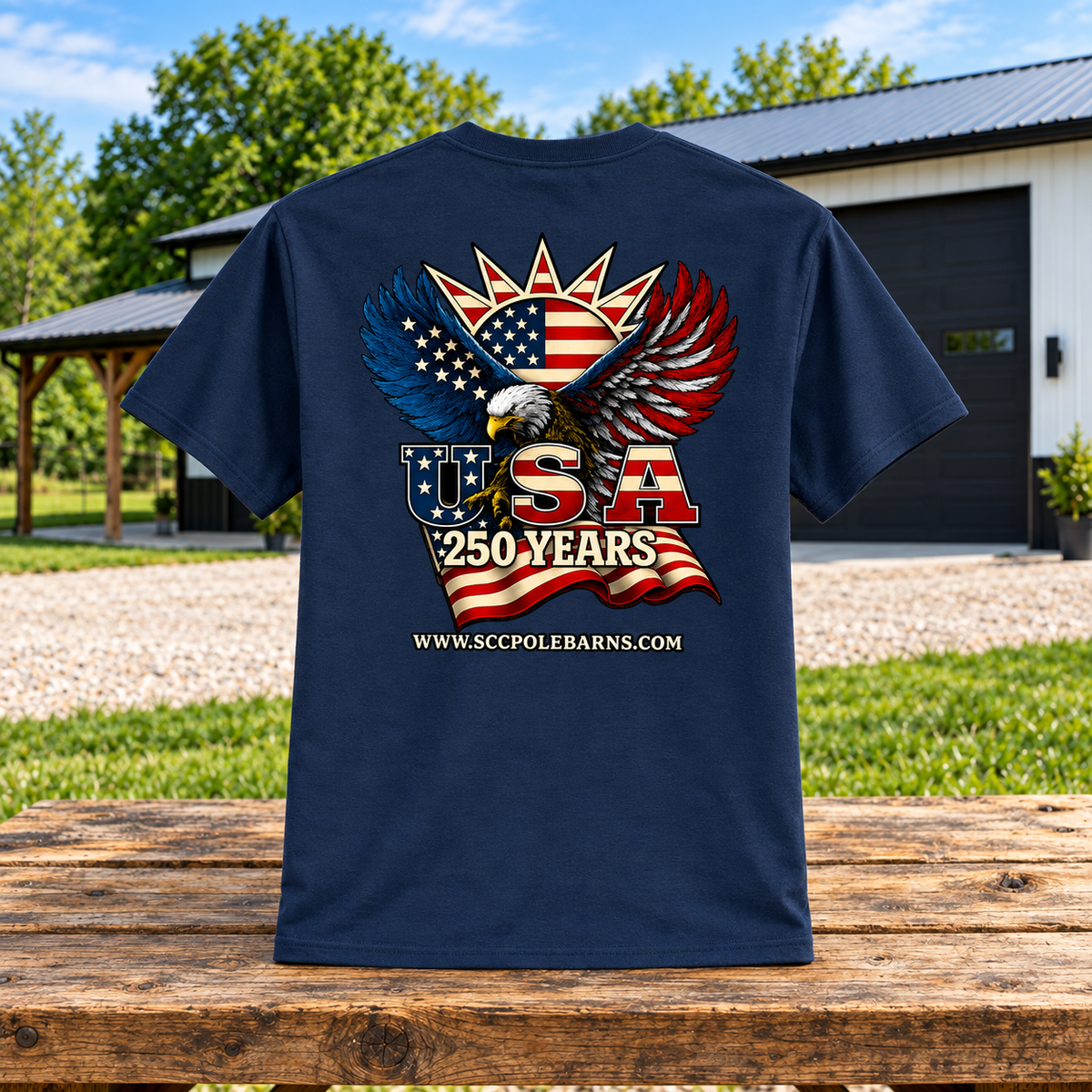 Sunrise Creek — PC55 — True Navy — Back — barn and timber mockup