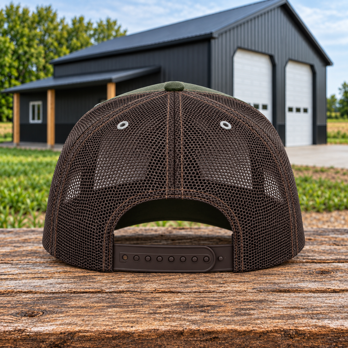 Sunrise Creek 112WH — Dark Olive/Coffee — Back — barn and timber product mockup