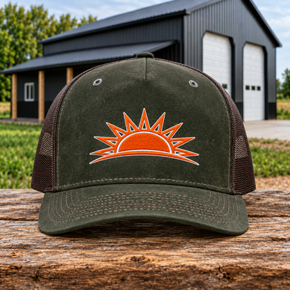 Sunrise Creek 112WH — Dark Olive/Coffee — Front — barn and timber product mockup