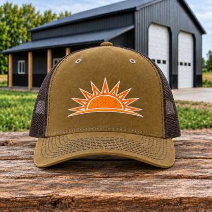Sunrise Creek 112WH Whiskey Brown Front — corrected barn-and-timber product mockup