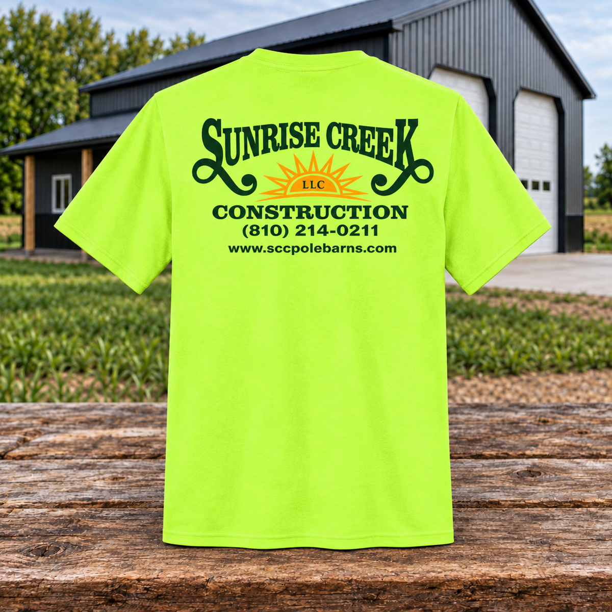 Sunrise Creek 29M — Safety Green — Back — barn and timber product mockup