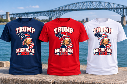 Michigan Edition PC55 shirts in navy, red and white with reduced print size