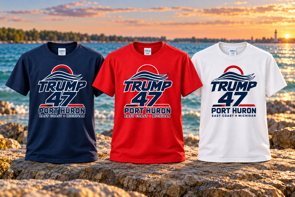 Port Huron East Coast — scenic mockup on navy, red and white PC55