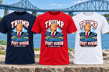 Port Huron PC55 shirts in navy, red and white with reduced print size