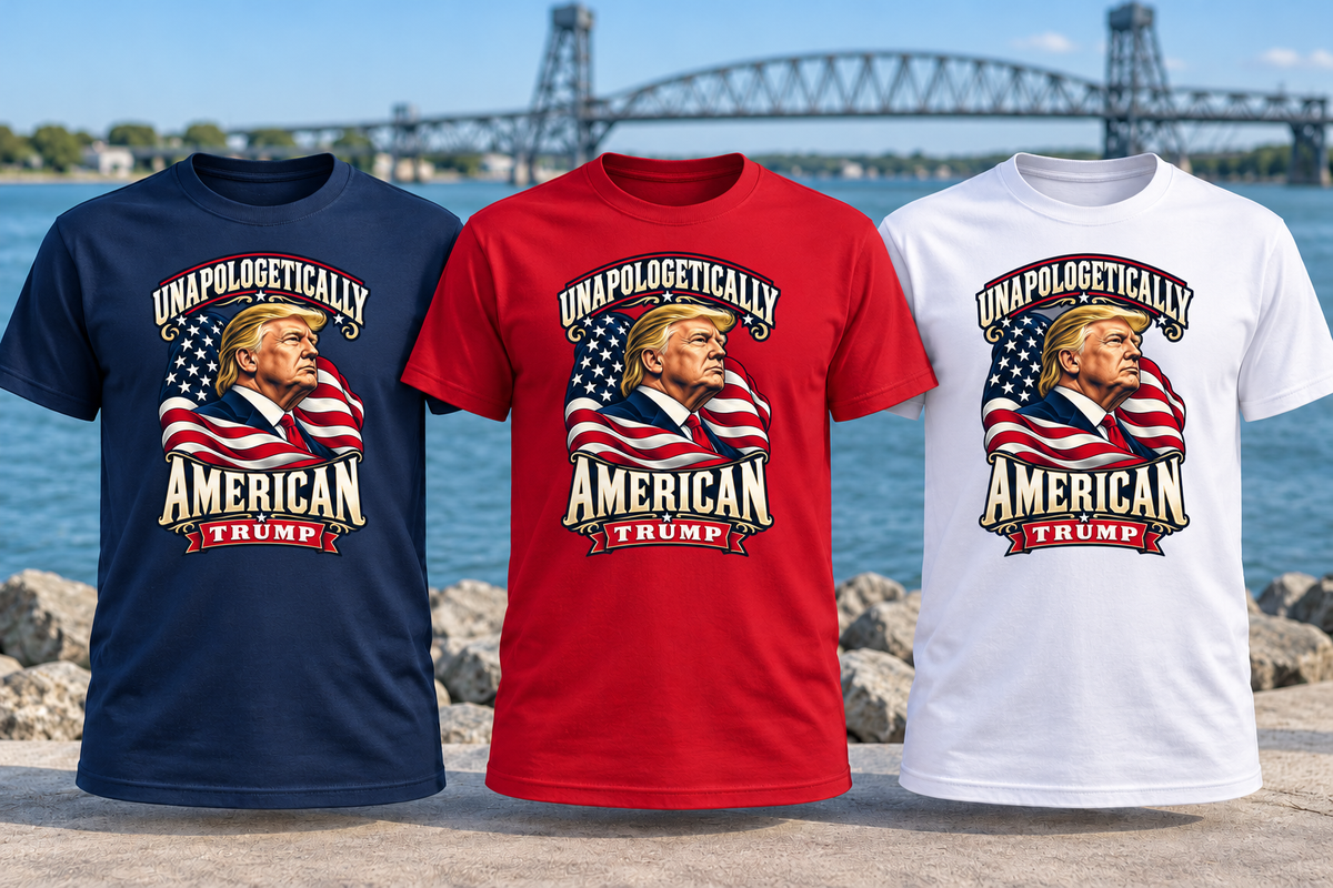 Unapologetically American PC55 shirts in navy, red and white with reduced print size